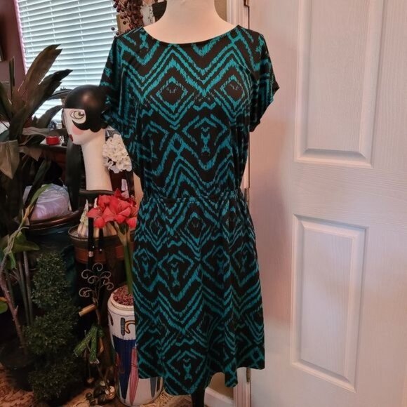 2 Bundle Ellen Tracy Dress Blue Green Black Medium Summer Cottagecore Summer - Picture 2 of 11